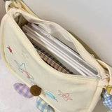 Qfdian Luxury Design Fashion All Match Button Handbags Women Y2k Office Lady Sweet Shoulder Bag Kawaii Star Embroidery Crossbody Bags