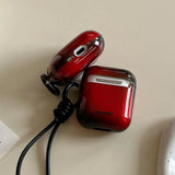 Qfdian Lovely Black Red Gradient Soft Case With Keychain Fall Prevention Lanyard Earphone Cover for AirPods 1 2 3 4 Pro 2 TPU Shell