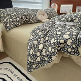 Qfdian  Duvet Cover Set  A-class Ultra Soft Jacquard Double-layer Yarn Washed Cotton Bedding Set  Floral Bed Sheet
