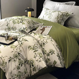 Qfdian Vintage Green Botanical Flowers Duvet Cover Set 600TC Egyptian Cotton Luxury Soft Bedding Set Fitted Sheet Bed Sheet Pillowcases
