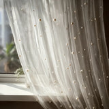 Qfdian  A white pearl-embroidered tulle drape that can be freely cut and is suitable for home décor and birthday party decorations.