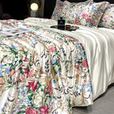 Qfdian 2025 new high-end luxury silky Sleeping naked digital printing washed silk style Bedding Set Duvet Cover Bed Sheet Pillowcases