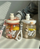 Qfdian  Kawaii Jumbo Boba Water Bottle With Straw For Girls Kids Large Capacity Cute Stirring Cup Portable Dual Drinking Plastic Cups