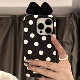 Qfdian  Wave Point Plush 3D Bow Phone Case,For IPhone 11 Case IPhone 16 13 15 14 12 17 Pro Max Air XR XS Shockproof Soft Covers Cases