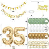 Qfdian  Sage Green Gold White 35th Birthday Party Decorations Birthday Balloons Happy 35th Birthday Banner Cake Topper 35 Year Old Decor