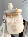 Qfdian  Kawaii Jumbo Boba Water Bottle With Straw For Girls Kids Large Capacity Cute Stirring Cup Portable Dual Drinking Plastic Cups
