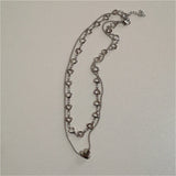 Qfdian  Kpop Vintage Goth Punk Heart Pendant Chain Pearl Metal Necklace For Women Collares Aesthetic Grunge EMO Jewelry Y2K Accessories