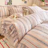 Qfdian  3 Piece seersucker stripe duvet cover Set ， comfortable Bedding Set Bedspread for All Season