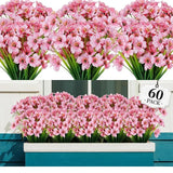 Qfdian 60 Bundles Artificial Flowers for Outdoor No Fade Fake Plastic Outside Flowers Faux Plants for Decoration Hanging Planters