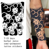 Qfdian Japanese Traditional Half Arm Herbal Juice Temporary Tattoo Stickers Sakura Leaf Lasting Art Fake Tattoo Men Women Faux Tatouage