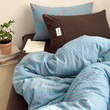 Qfdian  Simple Style Bedding Set Nordic Striped Duvet Cover Set 100% Cotton Flat Sheet Single Twin Size Double Bed Sheet Set For Bedroom
