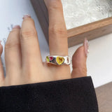 Qfdian  Minimalist Handmade Zircon Ring Simple Design Retro Texture Crystal Ring Irregular Shape Matte Finish Gemstone Ring