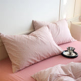 Qfdian Luxury 100% Cotton Yarn-Dyed 3-Piece Duvet Cover Set (1 Duvet Cover + 2 Pillowcases), Pre-Washed,Stripe Design, Bedding Set