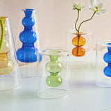 Qfdian Nordic Modern Double Wall Vase Creative Hydroponic Transparent Glass Vase Living Room Desktop Decor Art Ornament Home Decor