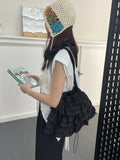 Qfdian  Ruffles Shoulder Bag Drawstring Bolsos De Mujer Japan Korean Sweet Sac Femme New Canvas Bags for Woman Student Bolso
