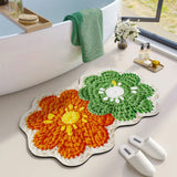 Qfdian  Double Flower Print Diatomite Bath Mat, Upgraded Fast Dry Bathroom Rug, Instant Absorption Non-Slip, Rubber Backing Shower Pad