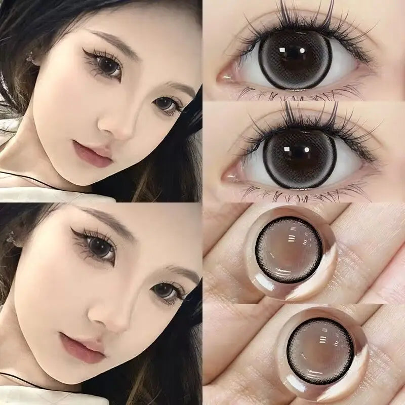 Qfdian 2PCS Korea Colored Contact Lenses Myopia  Degree -0.00 to -8.00 Blue Eyes Beauty Pupil  Makeup Gray Lens Fast Shipping