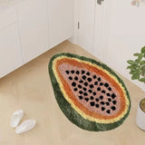 Qfdian  Cherry Papaya Shape Bath Mat, Thickened Flocking Bathroom Rug, Home Decoration Doormat Absorbent and Non-slip Carpet