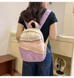 Qfdian Contrast Color Patchwork Pleated Backpacks College Casual Travel Bags for Women Y2k Aesthetic All Match Trendy Simple Schoolbags