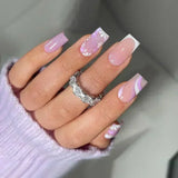 Qfdian  24Pcs Short Square Coffin False Nails Square Fake Nails with Glue French Glitter Wearable Acrylic Nails Set Press on Nail Tips