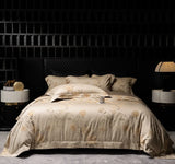 Qfdian Premium 1000TC Egyptian Cotton Yarn-dyed Jacquard Luxury Bedding Set Duvet Cover Flat/Fitted Bed Sheet Pillowcases 4Pcs