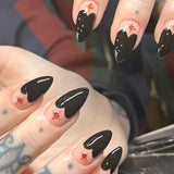 Qfdian  Y2K Star Press on Nails Gradient Black Fake Nails Medium Length Square False Nails Moon Designs for Women Girls Party Daily Use
