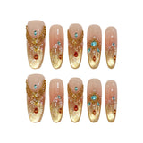Qfdian  10pcs Handmade Luxury Press On Nails With Glitter Rhinestones Decor French Fake Nails Pink Gold Gradient Glitter False Nail Art