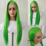 Qfdian Green Wig Straight Synthetic Lace Front Wig Long Green Hair Wig Glueless Wigs Ready to Wear Green Lace Frontal Wigs for Women