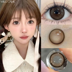 Qfdian 2Pcs Natural Gray Colored Contact Lenses Yearly Brown Makeup Pupils Lens for Eyes High Quality Soft Contact