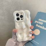 Qfdian Pearl White Bubble Wave Curly Edge Case For 16 13 14 12 11 15 Plus Soft Silicone Glossy Phone Cover Shell