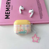 Qfdian Pink Star Pendant Chain Grid Earphone Case Protect For Airpods 1 2 3 4 Cover Soft Shockproof For Air Pods Pro Pro2nd Fundas