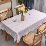 Qfdian  Nordic PVC Printing Tablecloth Washable waterproof oil-proof anti-ironing light luxury high-grade lace lace household tablecloth