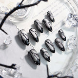 Qfdian Handmade Glitter Wings Fake Nails Press On Nails Cat Eye Almond Nail Reusable Adhesive False Nails Cool Design Finger Tips Kit