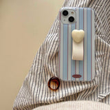 Qfdian Blue stripes summer ins phone case for iphone 15 12promax 14pro 15pro 13pro 12 pro max 13 3d love heart ball ring cover fundas