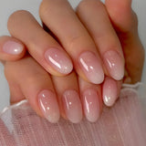Qfdian 24Pcs Simple Fake Nail with Broken Diamond Short Square Press on False Nails Gradient White Wearable Ballet Full Cover Nail Tip