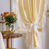 Qfdian  Light Yellow Daisy French Vintage Ruffle Lace Flower Semi Blackout Curtains Cotton Linen Window Door Cabinet Drapes for Bedroom