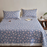 Qfdian  Flower Printed Bed Cover with Lace French Style Washed Cotton Bedspreads Quilted cobre leito de casal Comfortable and Soft