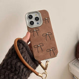 Qfdian Plating Shockproof Cover for iphone 13 14pro 16 15 pro max 15promax 16pro 14 rope ins bowknot 3d bead autume leather phone case