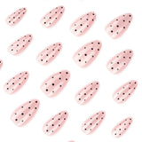 Qfdian  24pcs Nude Color Cat's Eye Fake Nails Black Polka Dot Pattern Press On Nails Simple Almond Shaped Full Cover False Nail For Girl
