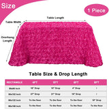 Qfdian  Hot Pink 50" x 102" Satin Rosette Tablecloth Raised 3D Roses Event Party Wedding Bridal Birthday Table Decor