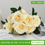 Qfdian  9 Heads Artificial Flower Silk Rose white Eucalyptus leaves Peony Bouquet Fake Flower for Wedding Table Party Vase Home Decor