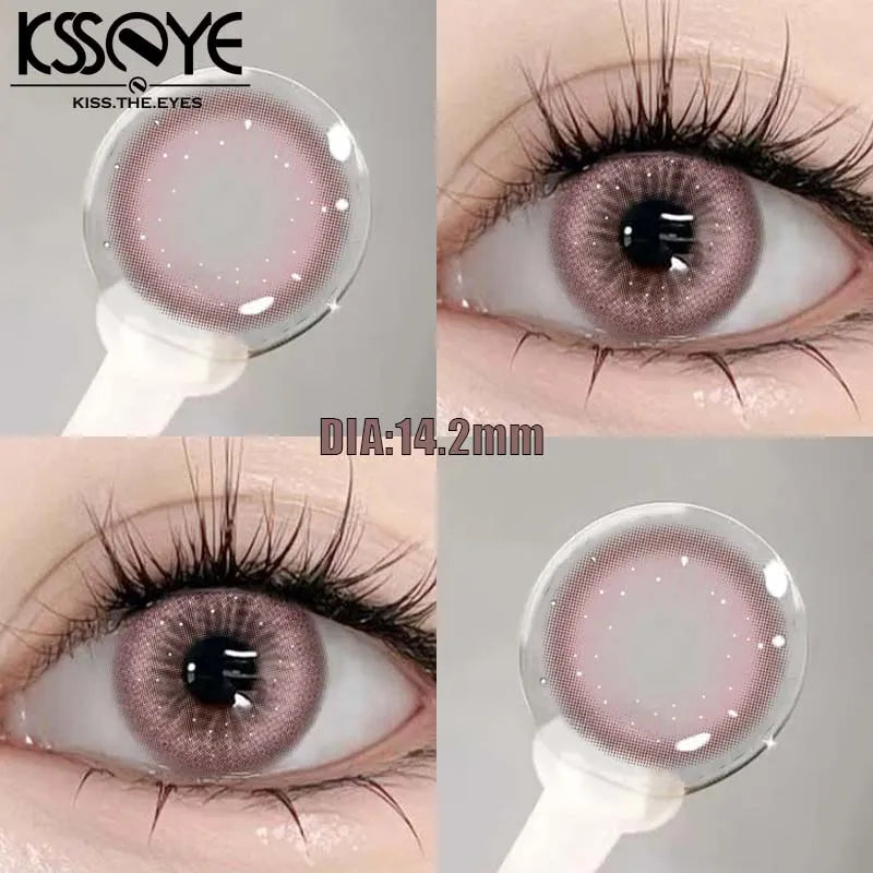 Qfdian 1 Pair New Style Colored Contact Lenses with Diopter Myopia Eyes Pink Contacts Lens Beauty Puppiletes Makeup Yearly