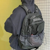 Qfdian High-capacity Casual Grunge Men Backpack Vintage Y2k Aesthetic Streetwear Backpacks Casual All Match Trendy Drawstring Rucksacks