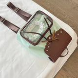 Qfdian Patchwork Contrast Color Zipper Bow Backpacks Fashion Sweet Kawaii Students Schoolbags Y2k Aesthetic Chic Transparent Schoolbags