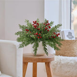 Qfdian  15pcs Artificial Pine Branches with Red Berry Stems Faux Christmas Greenery Pine Cypress DIY Craft Garland Home Christmas Decor