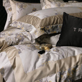 Qfdian Premium 1000TC Egyptian Cotton Yarn-dyed Jacquard Luxury Bedding Set Duvet Cover Flat/Fitted Bed Sheet Pillowcases 4Pcs