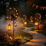 Qfdian  1-4PCS Solar Halloween Garden Light Skeleton Ghost Dancing Pumpkin Moon Glow Stake for Lawn Pathway Porch Decor