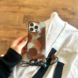 Qfdian Blue brown motting phone case for iphone 14pro 15pro 16promax 13 16 15 12 pro max 13pro 14 vintage autume winter glacier shell