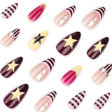 Qfdian  24pcs Colorful Five-pointed Star Press On Nails Red Stripes French Style Y2k Fake Nails Yellow Almond European Fake Nail Tips