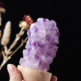 Qfdian  Crystal Wishing Lamp Natural Amethyst Tooth Flower Dim Light USB Interface with Switch Crystal Home Decorations Men Gift